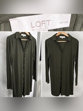 Loft Women’s Ribbed Mini Shirt Dress Green Size 10P